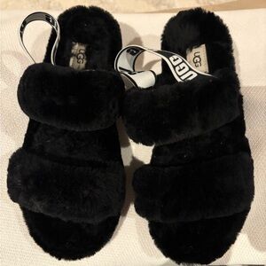 UGG Black "Oh Yeah" Furry Slide Slippers